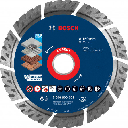 Universal diamond cutting disc for construction Bosch Expert, 150 x 22.23 x 2.4 mm, 1 pc. (2608900661)