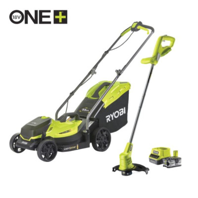 RYOBI cordless lawnmower and trimmer set ONE+, OLM1833B, OLT1825M, 18V (with 4Ah battery and charger)