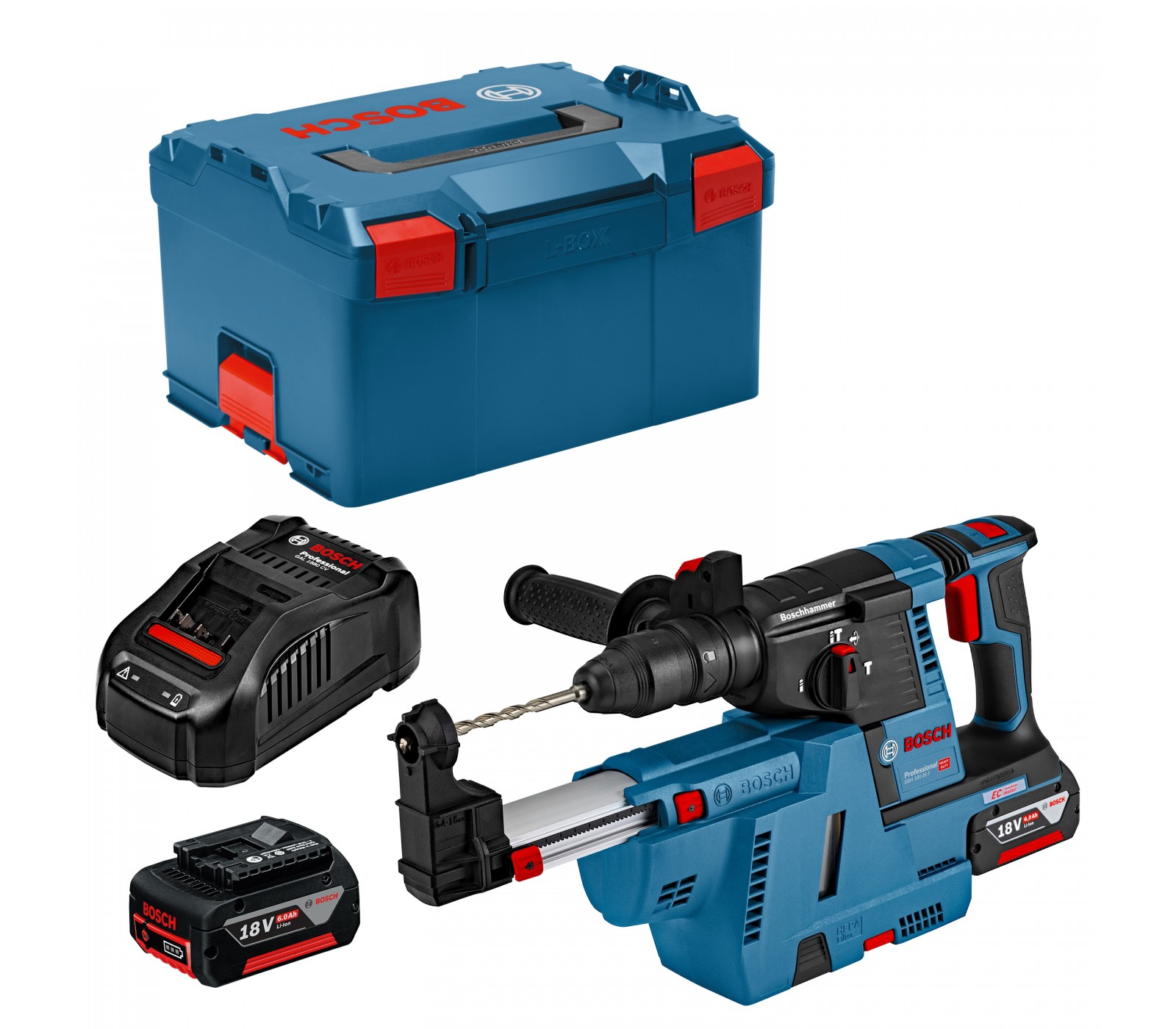 Cordless Rotary Hammer Bosch Gbh 18v 26 F Set Dust Extraction Device 2 X 6 0 Ah Charger Carrying Case