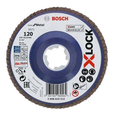 Žiedlapinis šlifavimo diskas BOSCH X-LOCK 125 mm, 120