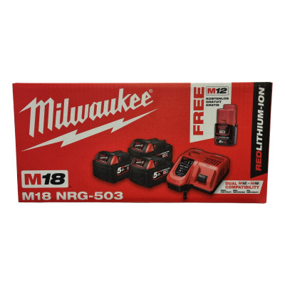 Batteries Milwaukee M18 B5, 3 x 5 Ah and charger M12-18 FC set M18 NRG-503