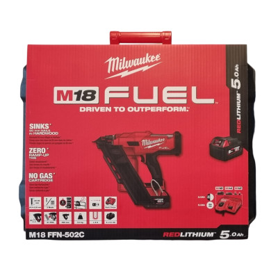  Cordless nailer Milwaukee M18 FFN-502C set, 18 V, 2 x 5 Ah, charger + carrying case