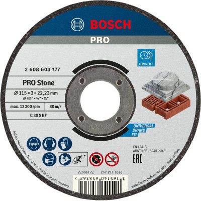 Bosch PRO Stone Cutting Disc (2608603177), 115 x 3 x 22.23 mm